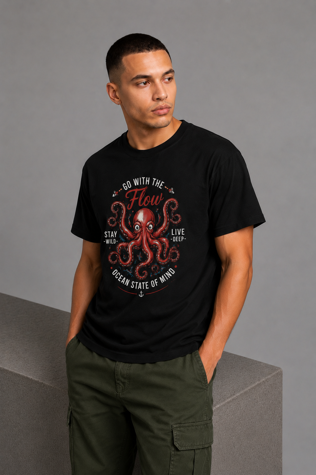 Cool Bee Octo Tee Black for Men - Black Oversized Graphic Tee Streetwear India - Back View