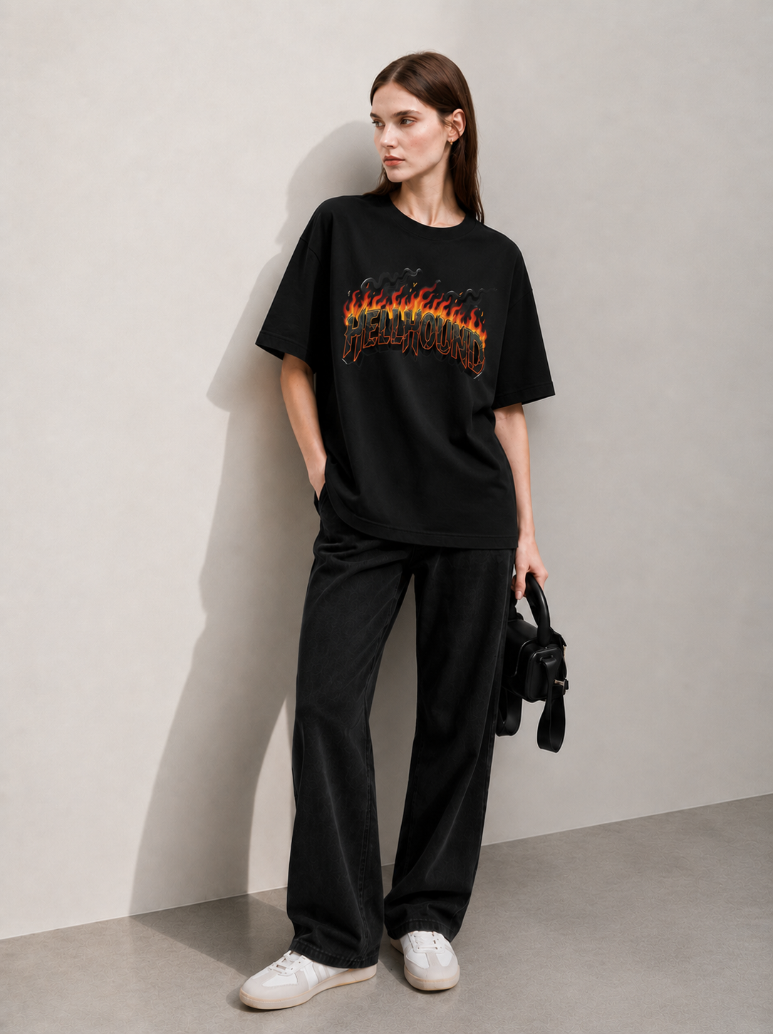 Galaxy Bloom Black Women Tee - Oversized Graphic T-Shirt Back View | Cool Bee India