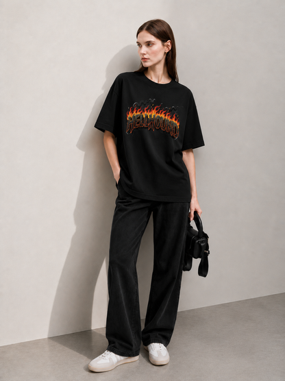Galaxy Bloom Black Women Tee - Oversized Graphic T-Shirt Back View | Cool Bee India