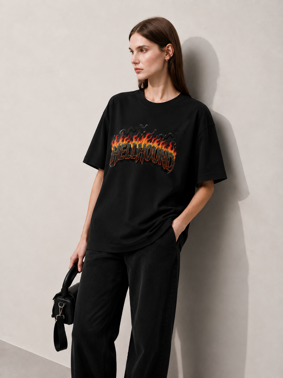 Galaxy Bloom Black Women Tee - Oversized Graphic T-Shirt Detail View | Cool Bee India