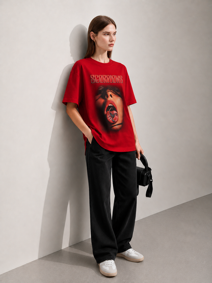 The Dreamscape Red Women Tee - Oversized Graphic T-Shirt Detail View | Cool Bee India