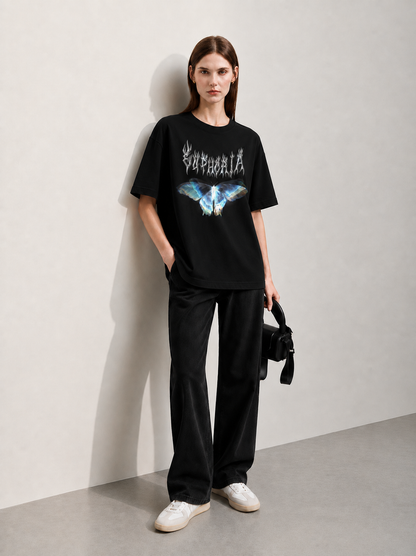 Soundwave Black Women Tee - Oversized Graphic T-Shirt Side View | Cool Bee India