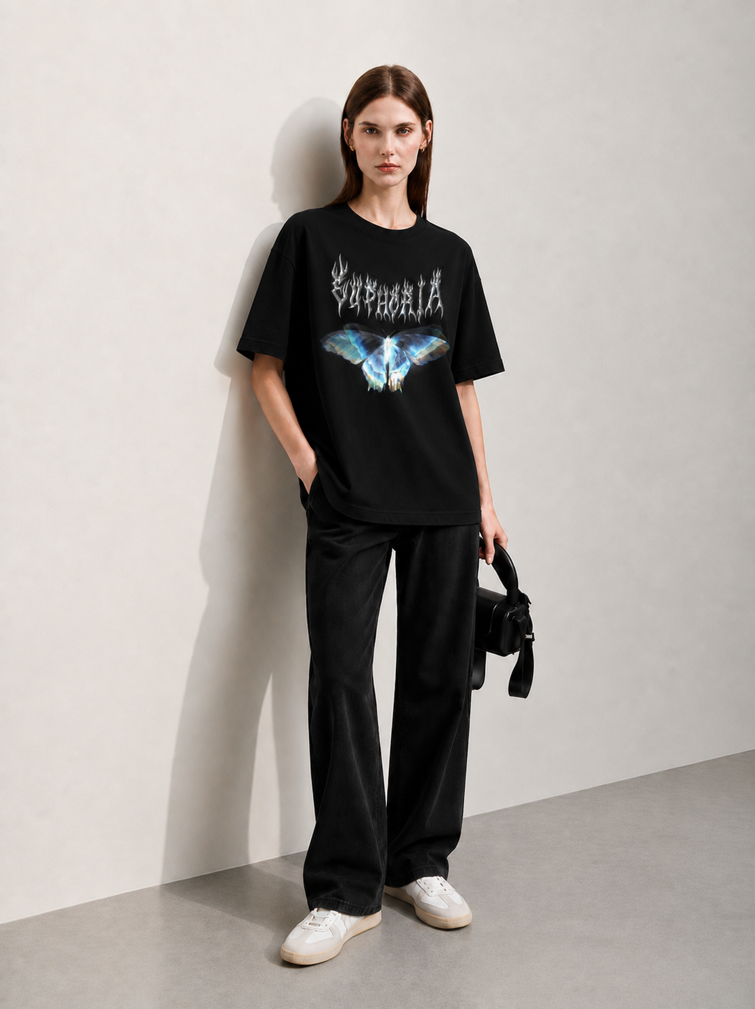 Soundwave Black Women Tee - Oversized Graphic T-Shirt Back View | Cool Bee India
