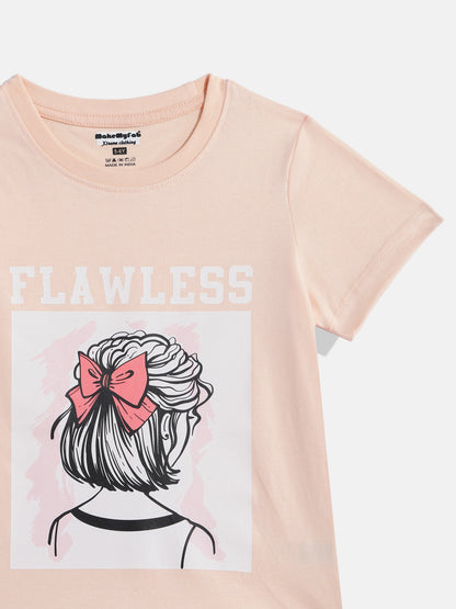 Coolbee Store Kids Girls T-Shirt - Peach (CSKT206) – side view