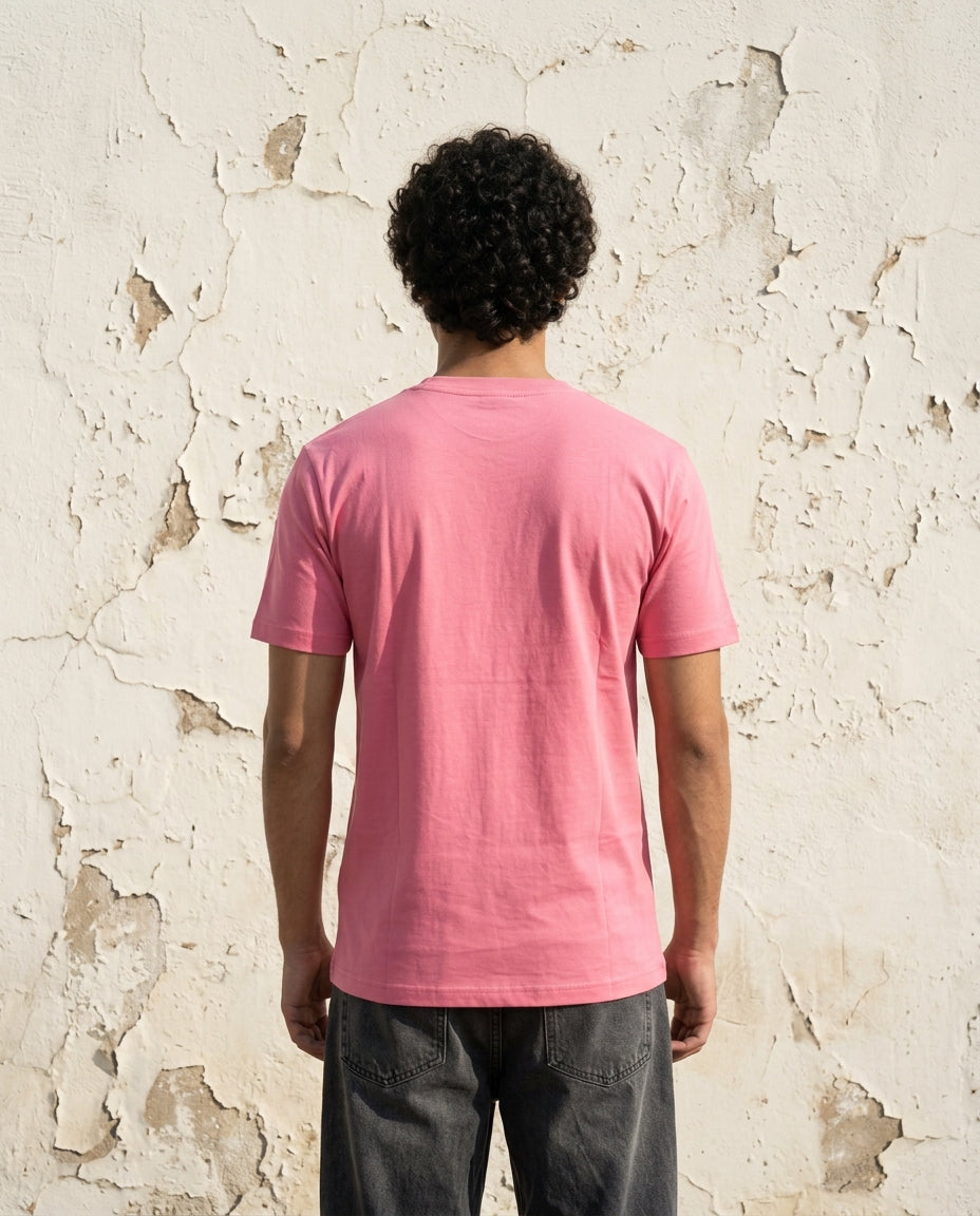 Cool Bee Essential Cotton Crew Neck T-Shirt Pink for Men - Pink Regular Fit Tee India - Detail View