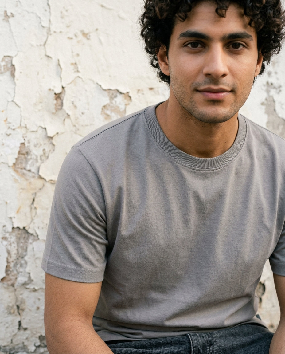 Cool Bee Essential Cotton Crew Neck T-Shirt Stone Gray for Men - Stone Graphic Tee India - Lifestyle View