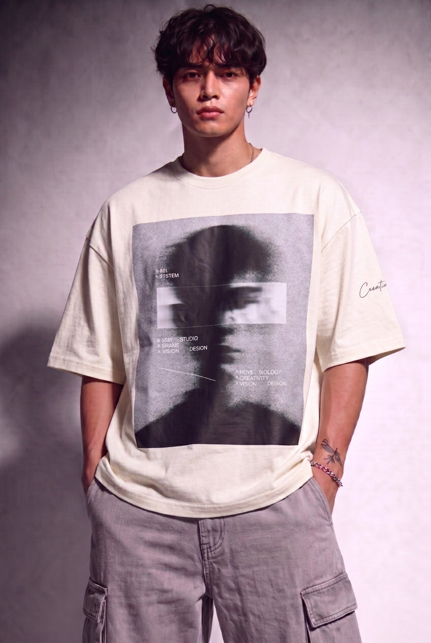 Cool Bee Blurred Vision Tee Egg Shell White for Men - Egg Shell White Oversized Graphic Tee Streetwear India - Lifestyle View
