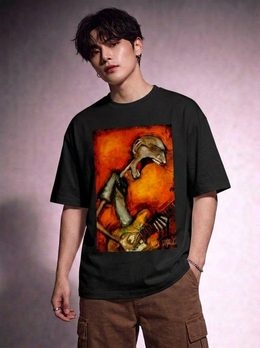 Cool Bee Canvas Chords Tee Black for Men - Black Oversized Graphic Tee Streetwear India