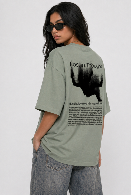 Cool Bee Lost in Thoughts Tee Green for Women - Green Oversized Graphic Tee Streetwear India