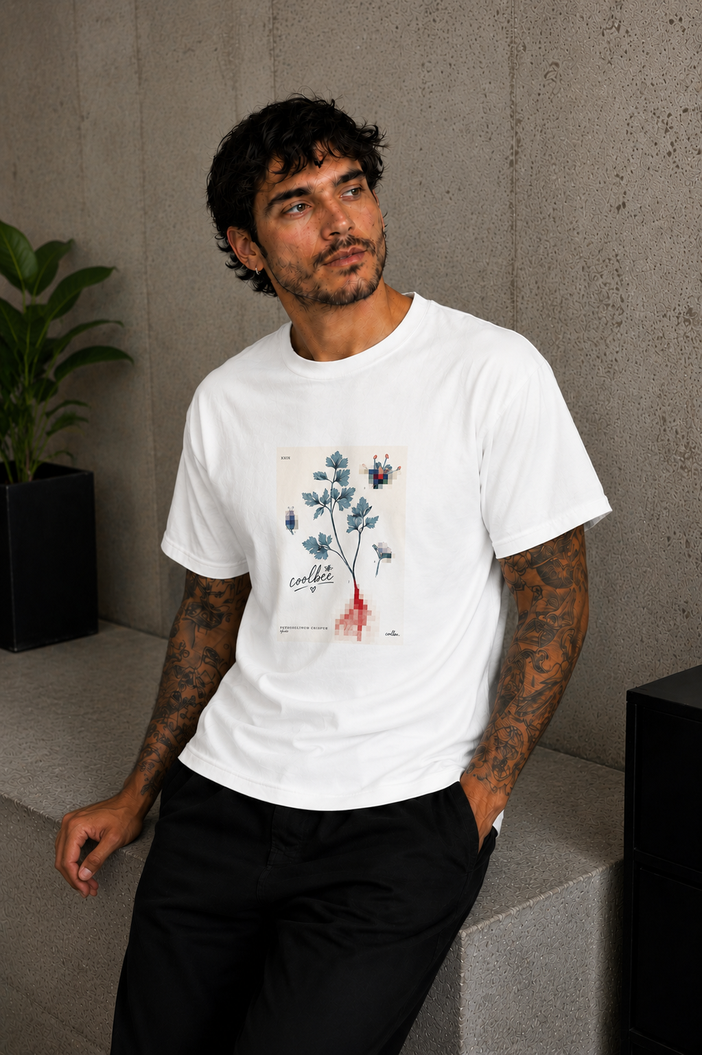 Cool Bee Leaf Tee White for Men - White Oversized Graphic Tee Streetwear India - Detail View
