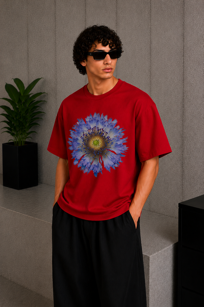 Cool Bee Focal Flora Tee Red for Men - Red Oversized Graphic Tee Streetwear India