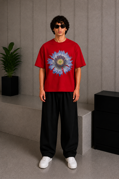 Cool Bee Focal Flora Tee Red for Men - Red Oversized Graphic Tee Streetwear India - Back View