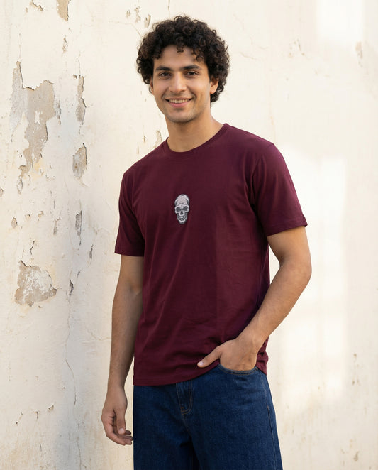 Cool Bee Essential Cotton Crew Neck T-Shirt Maroon for Men - Maroon Regular Fit Tee India - Back View