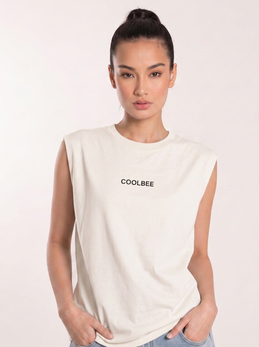 Cool Bee Women Tank Tees White for Women - Tank Top Gym Casual India - Detail View