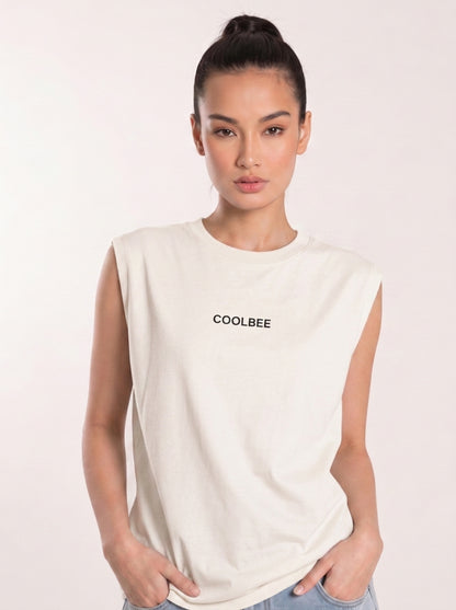 Cool Bee Women Tank Tees White for Women - Tank Top Gym Casual India - Detail View