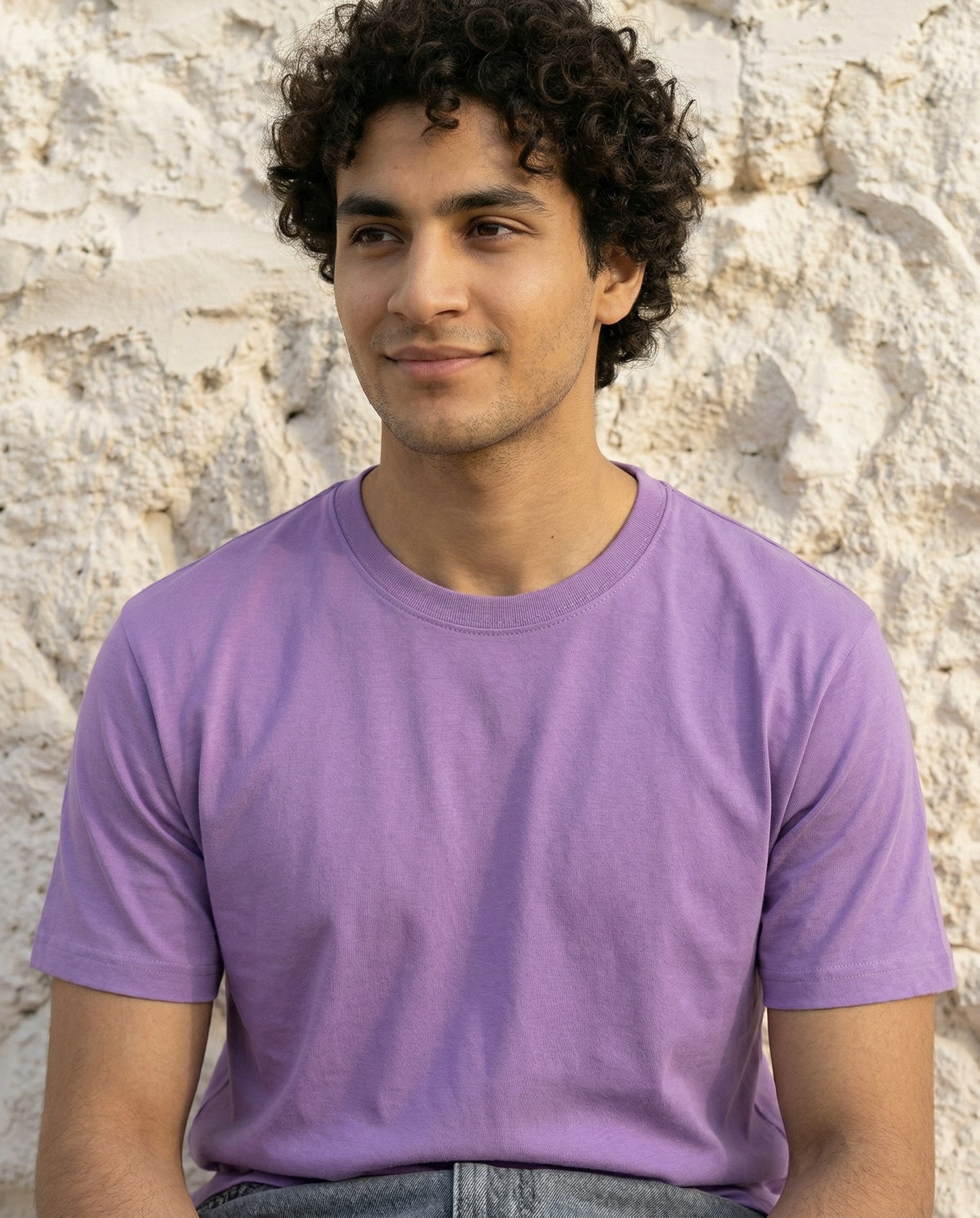 Cool Bee Essential Cotton Crew Neck T-Shirt Light Purple for Men - Light Purple Regular Fit Tee India - Lifestyle View