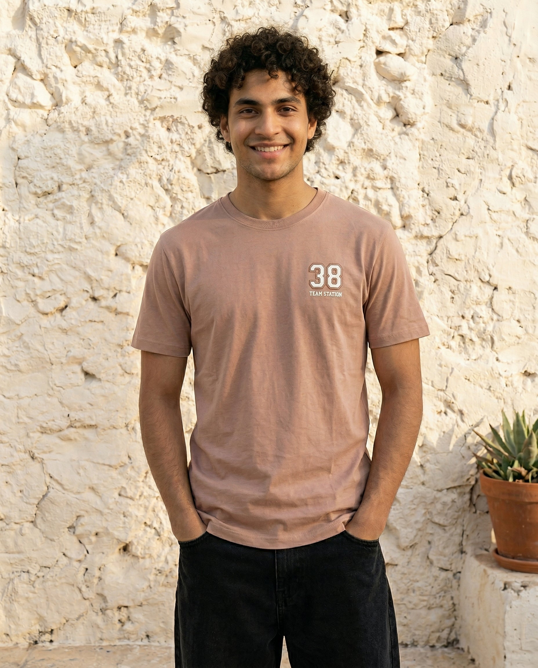 Cool Bee Essential Cotton Crew Neck T-Shirt Beige for Men - Beige Graphic Tee India - Lifestyle View