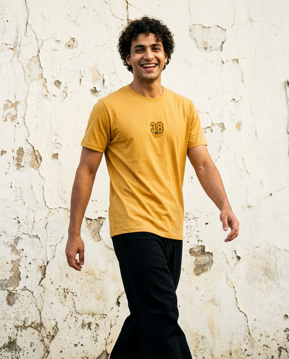 Cool Bee Essential Cotton Crew Neck T-Shirt Yellow for Men - Yellow Regular Fit Tee India - Back View
