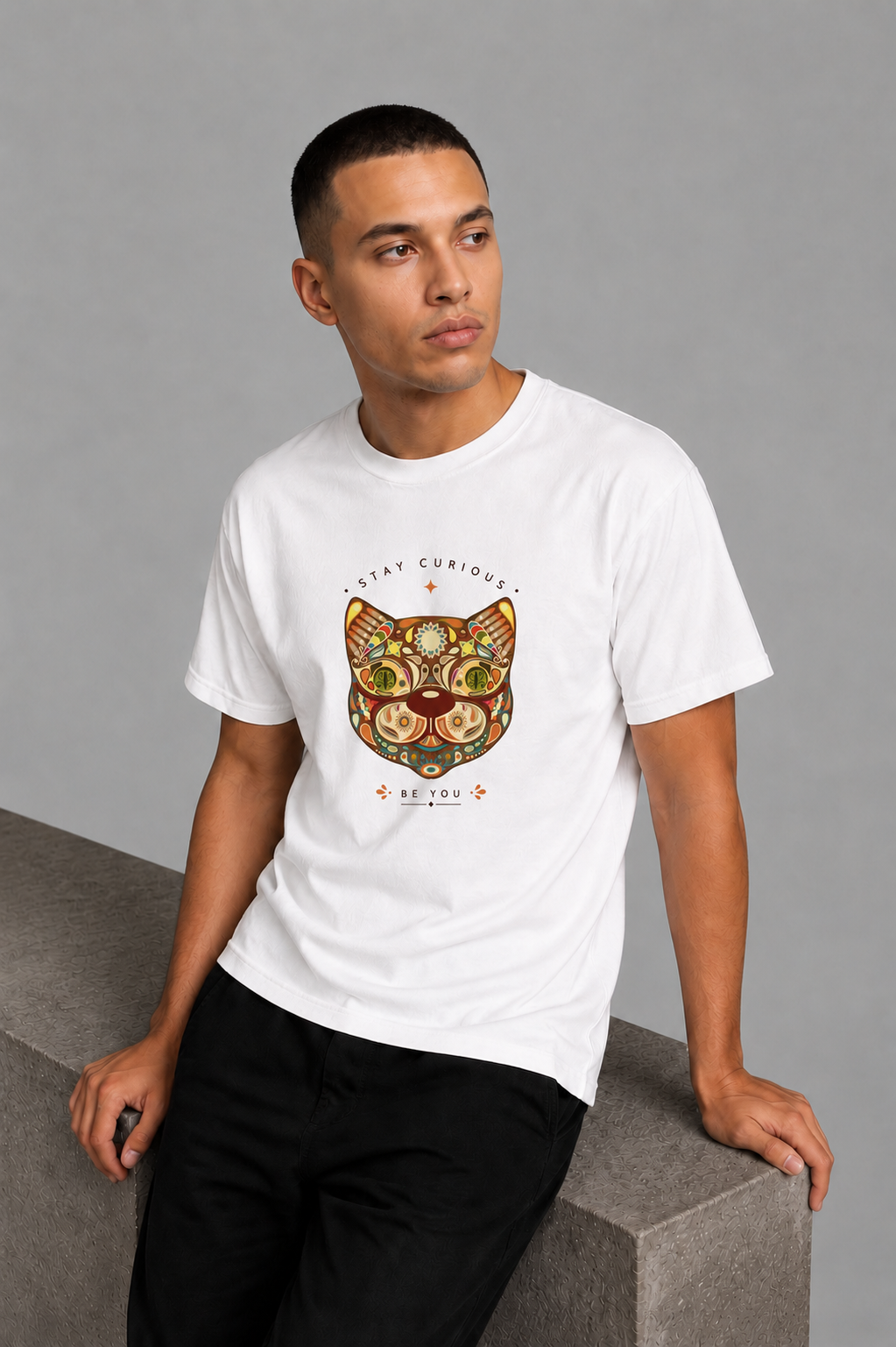 Cool Bee Curious Tee White for Men - White Oversized Graphic Tee Streetwear India