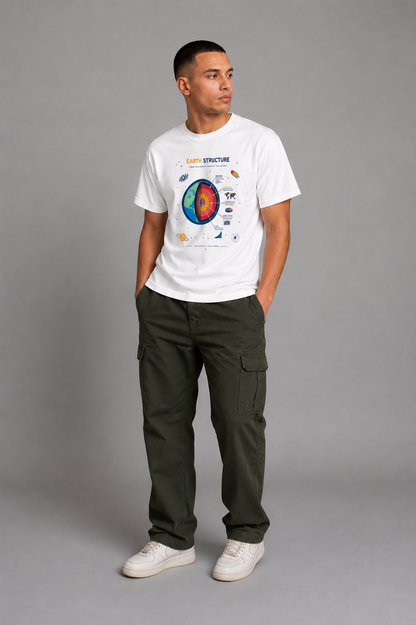 Cool Bee Earth Structure Tee White for Men - White Oversized Graphic Tee Streetwear India - Back View