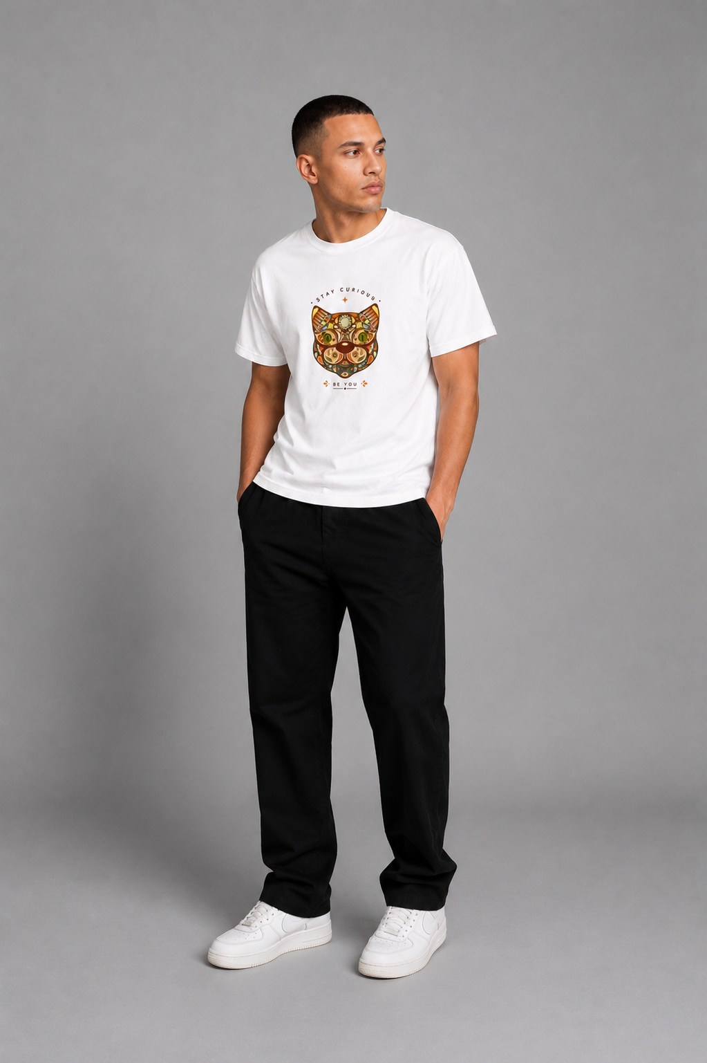 Cool Bee Curious Tee White for Men - White Oversized Graphic Tee Streetwear India - Detail View