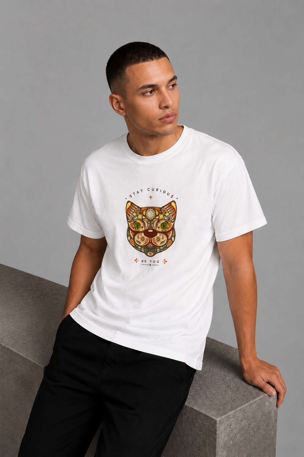 Cool Bee Curious Tee White for Men - White Oversized Graphic Tee Streetwear India - Back View