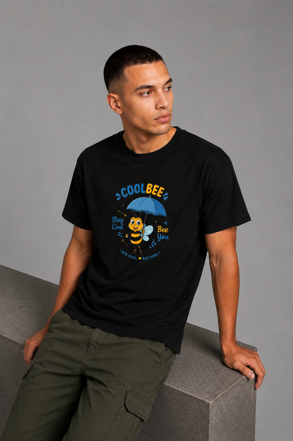 Cool Bee Stay Cool Tee Black for Men - Black Oversized Graphic Tee Streetwear India - Back View