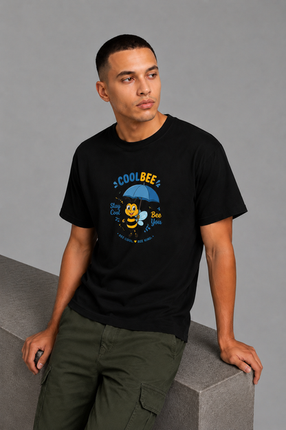 Cool Bee Stay Cool Tee Black for Men - Black Oversized Graphic Tee Streetwear India - Detail View