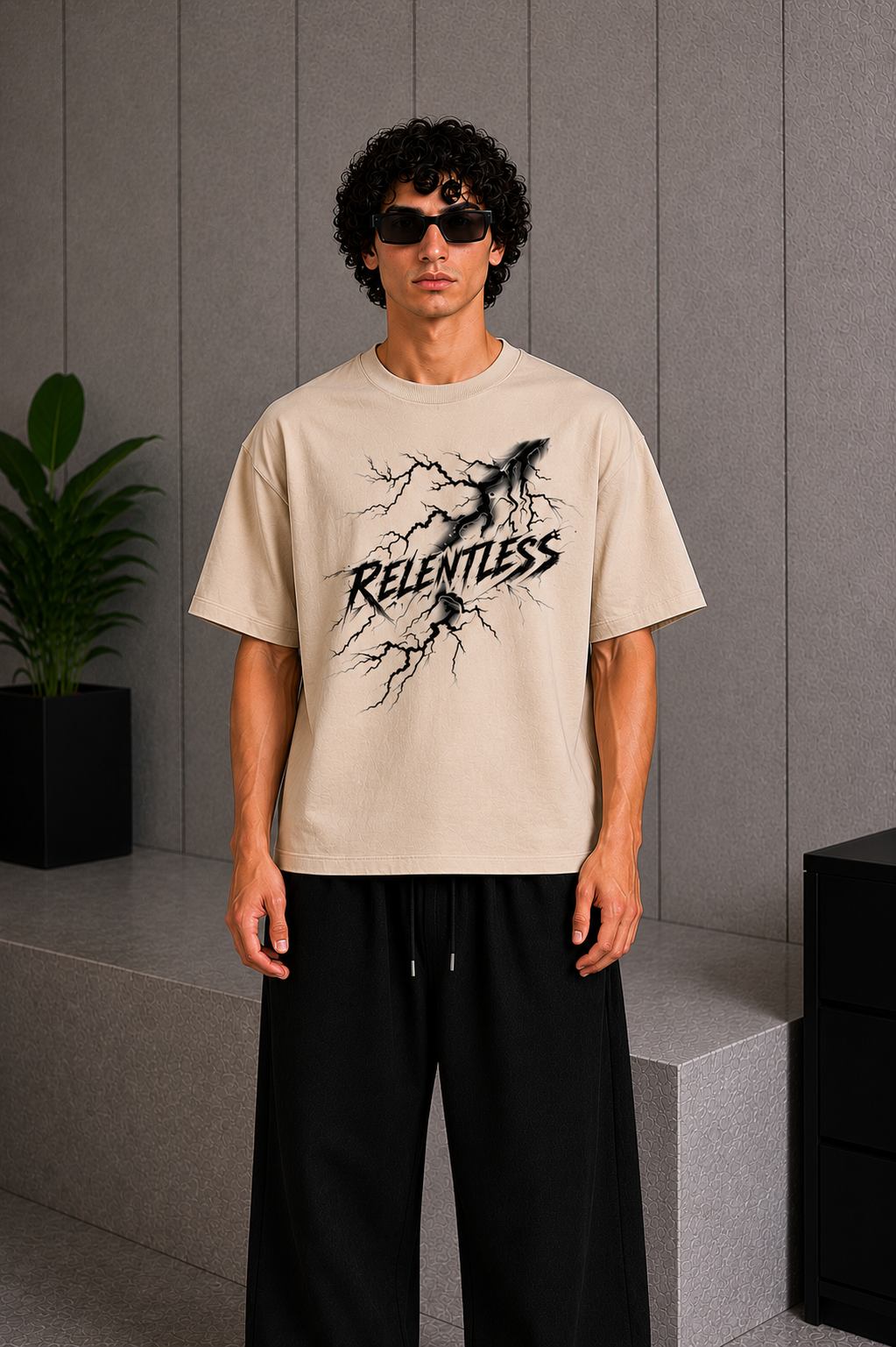 Cool Bee Relentless Tee Beige for Men - Beige Oversized Graphic Tee Streetwear India