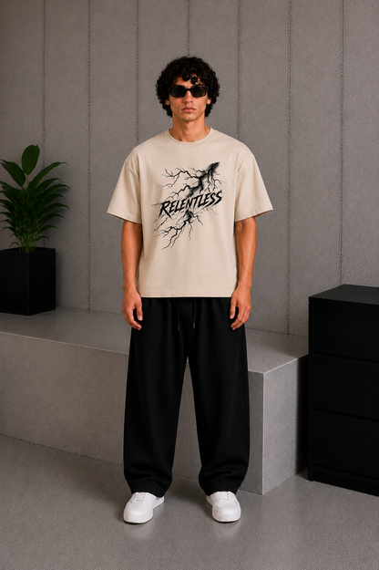 Cool Bee Relentless Tee Beige for Men - Beige Oversized Graphic Tee Streetwear India - Back View
