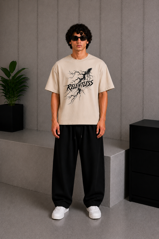 Cool Bee Relentless Tee Beige for Men - Beige Oversized Graphic Tee Streetwear India - Back View