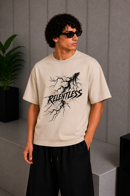 Cool Bee Relentless Tee Beige for Men - Beige Oversized Graphic Tee Streetwear India - Detail View