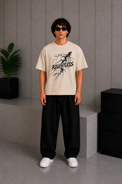 Cool Bee Relentless Tee Beige for Men - Beige Oversized Graphic Tee Streetwear India - Lifestyle View