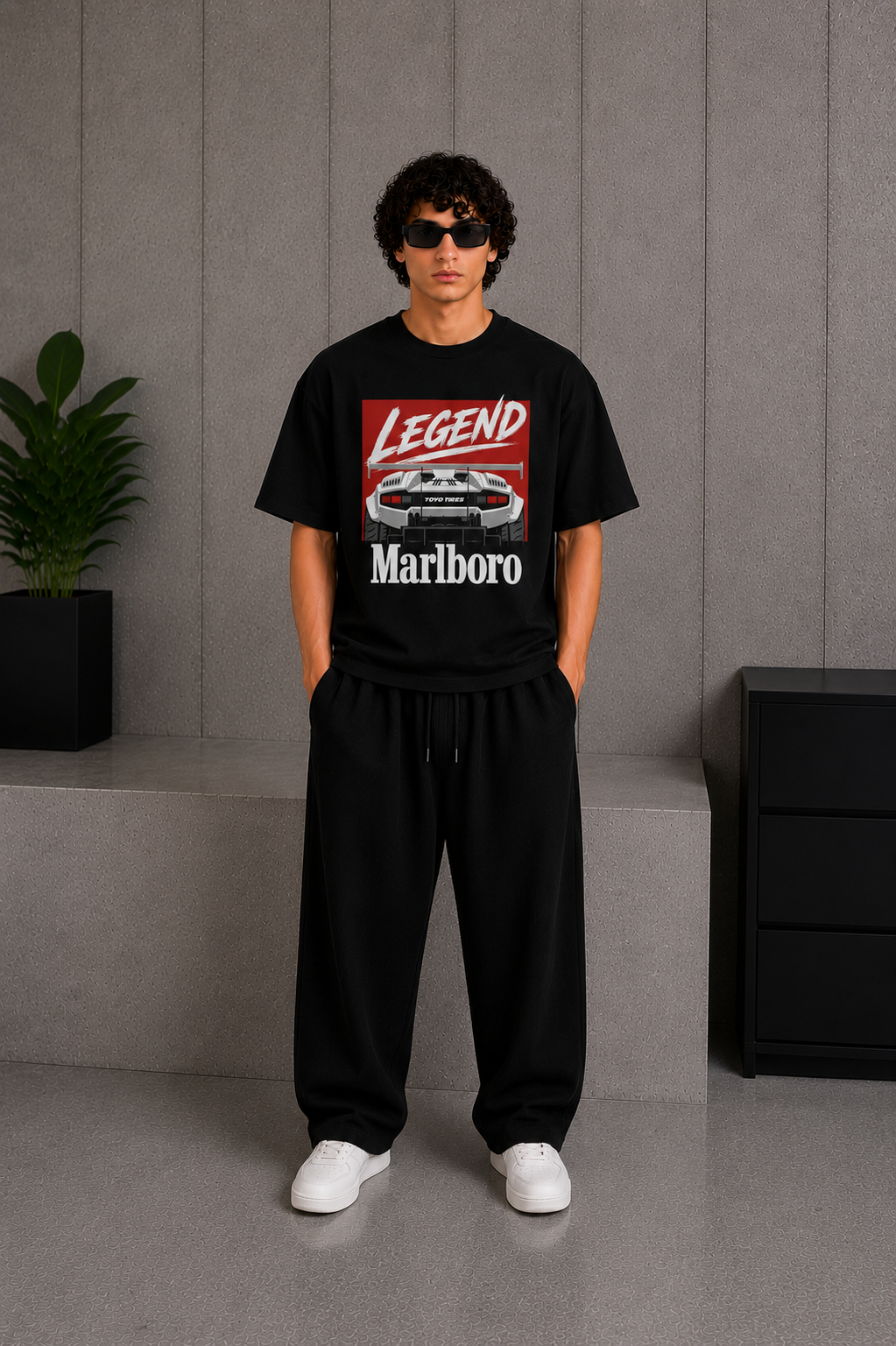 Cool Bee Marlboro Tee Black for Men - Black Oversized Graphic Tee Streetwear India - Lifestyle View