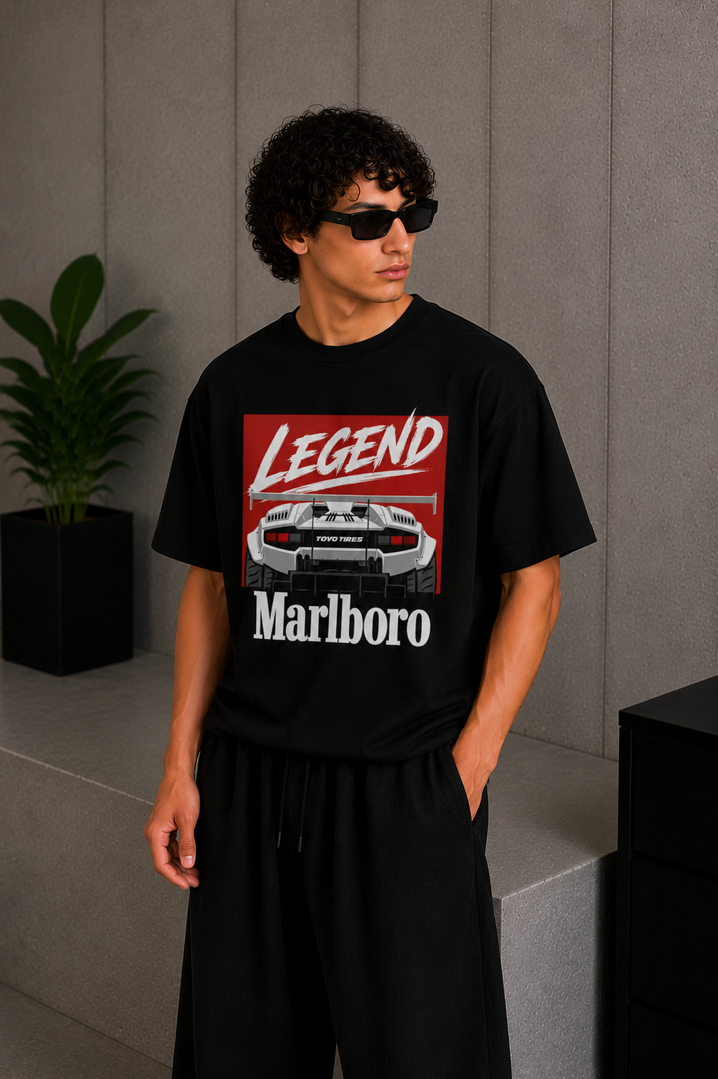 Cool Bee Marlboro Tee Black for Men - Black Oversized Graphic Tee Streetwear India - Detail View