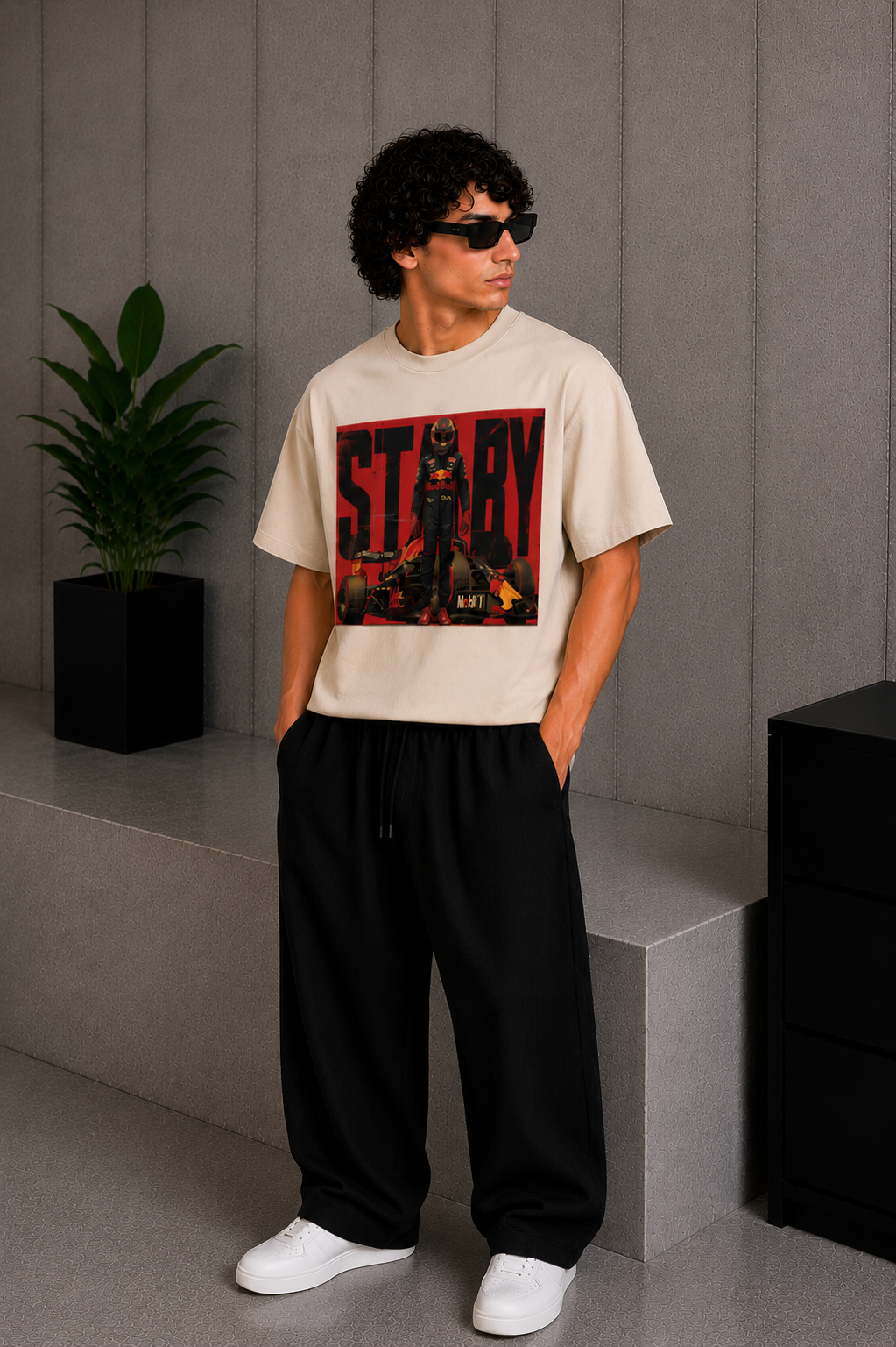 Cool Bee Star Boy Tee Beige for Men - Beige Oversized Graphic Tee Streetwear India - Detail View