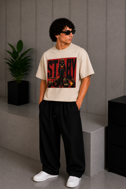 Cool Bee Star Boy Tee Beige for Men - Beige Oversized Graphic Tee Streetwear India - Detail View