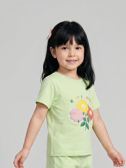 Coolbee Store Kids Girls T-Shirt - Green (KGSSA32) – close-up fabric detail