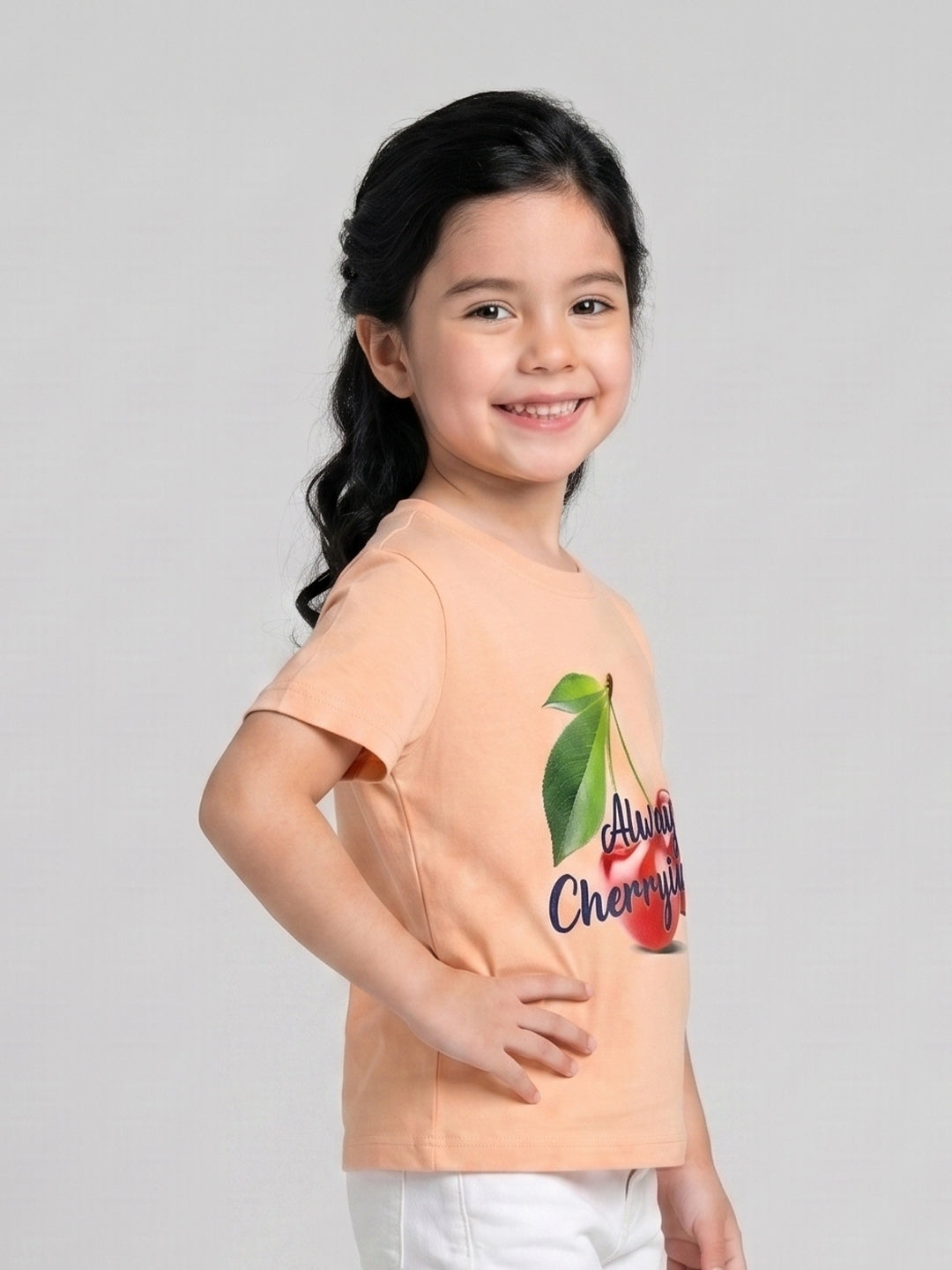 Coolbee Store Kids Girls T-Shirt - Peach (CSKT216) – close-up fabric detail