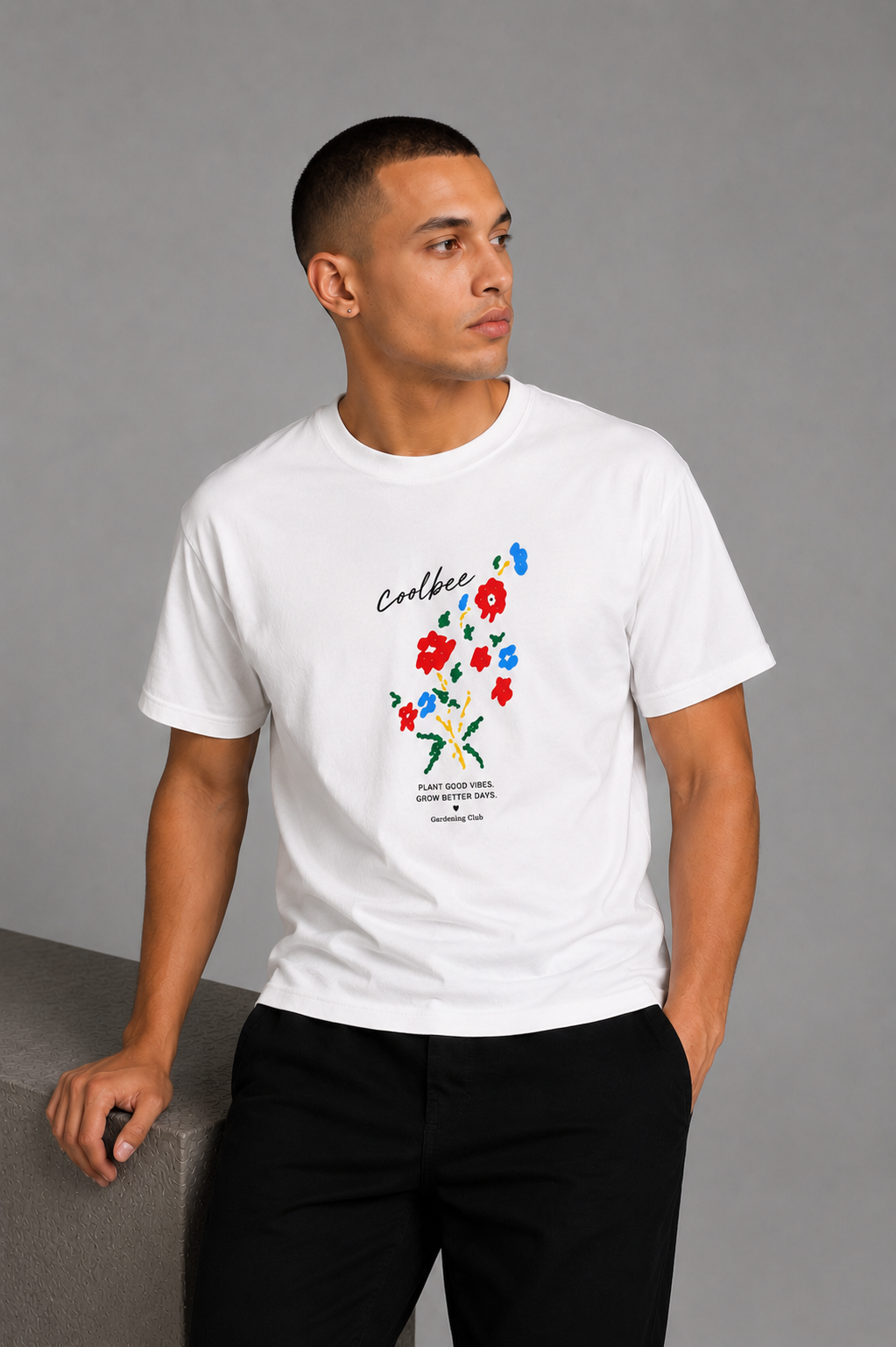 Cool Bee Meadow Tee White for Men - White Oversized Graphic Tee Streetwear India - Back View