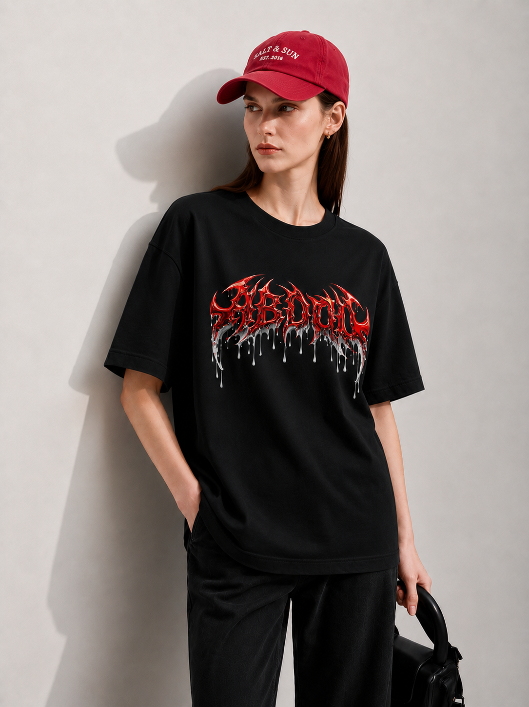 Red Static Women Tee Black