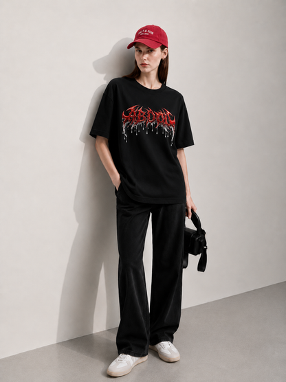 Red Static Women Tee Black