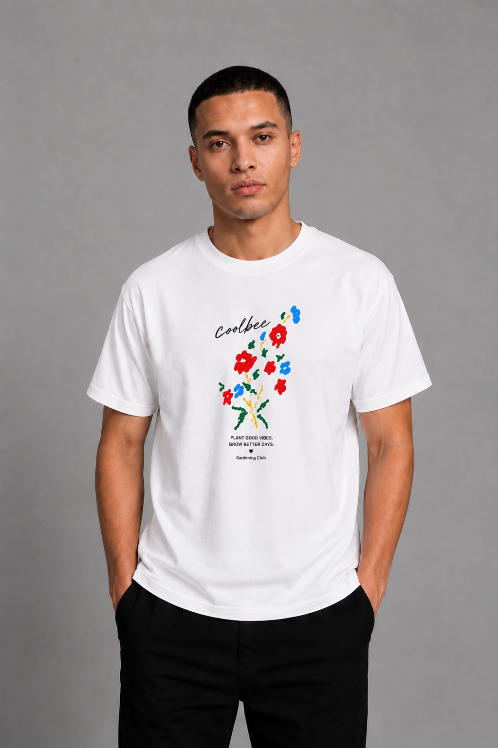 Cool Bee Meadow Tee White for Men - White Oversized Graphic Tee Streetwear India - Detail View