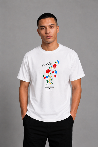 Cool Bee Meadow Tee White for Men - White Oversized Graphic Tee Streetwear India - Detail View