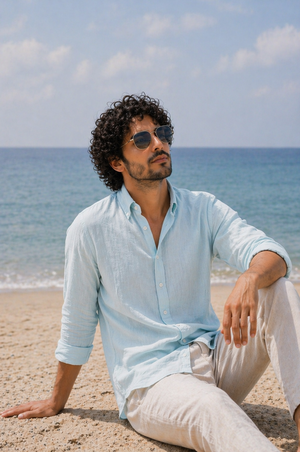 Cool Bee Linen Casual Shirt Ice Blue for Men - Linen Casual Shirt Breathable India - Lifestyle View