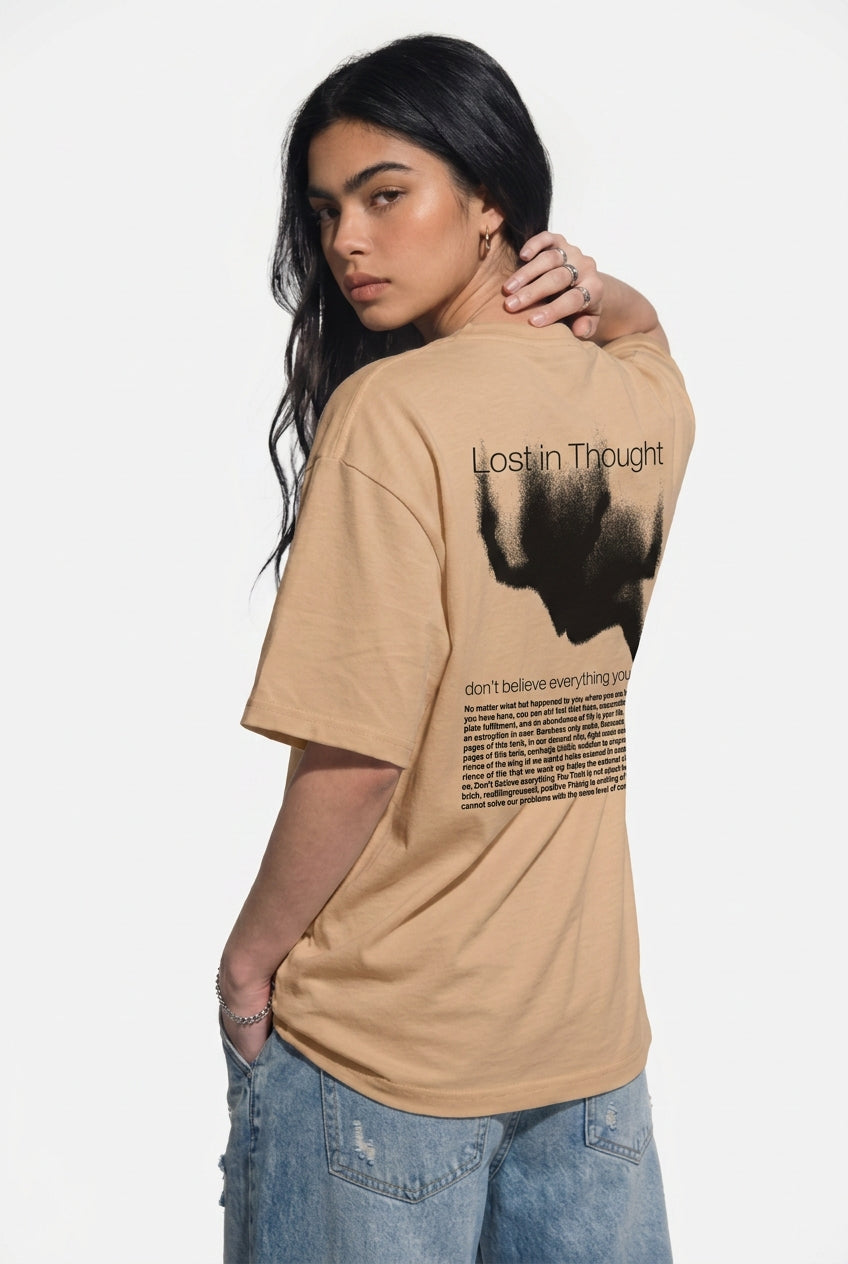 Cool Bee Lost in Thoughts Tee Beige for Women - Beige Oversized Graphic Tee Streetwear India