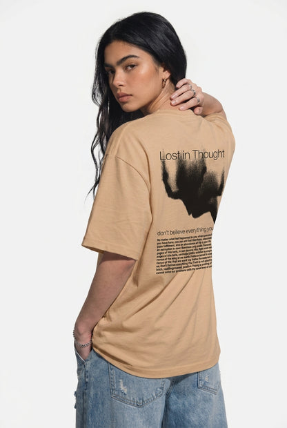 Cool Bee Lost in Thoughts Tee Beige for Women - Beige Oversized Graphic Tee Streetwear India