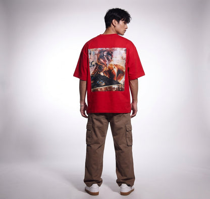 Cool Bee Midnight Muse Tee Red for Men - Red Oversized Graphic Tee Streetwear India - Lifestyle View