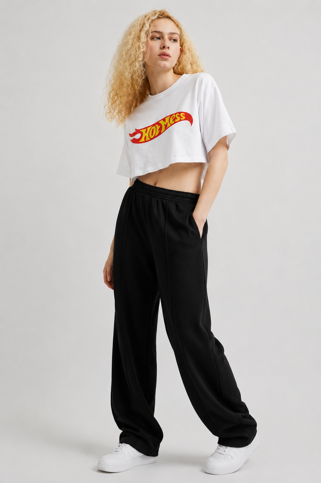 Hot Mess Crop Tee White
