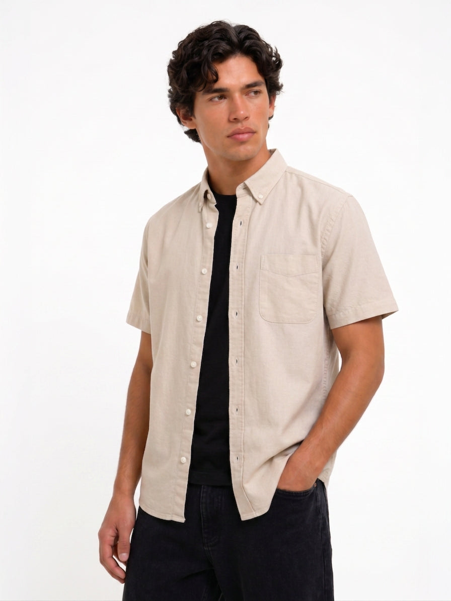 Cool Bee Oxford Casual Half Shirt Beige for Men - Beige Premium Half Sleeve Casual Shirt India